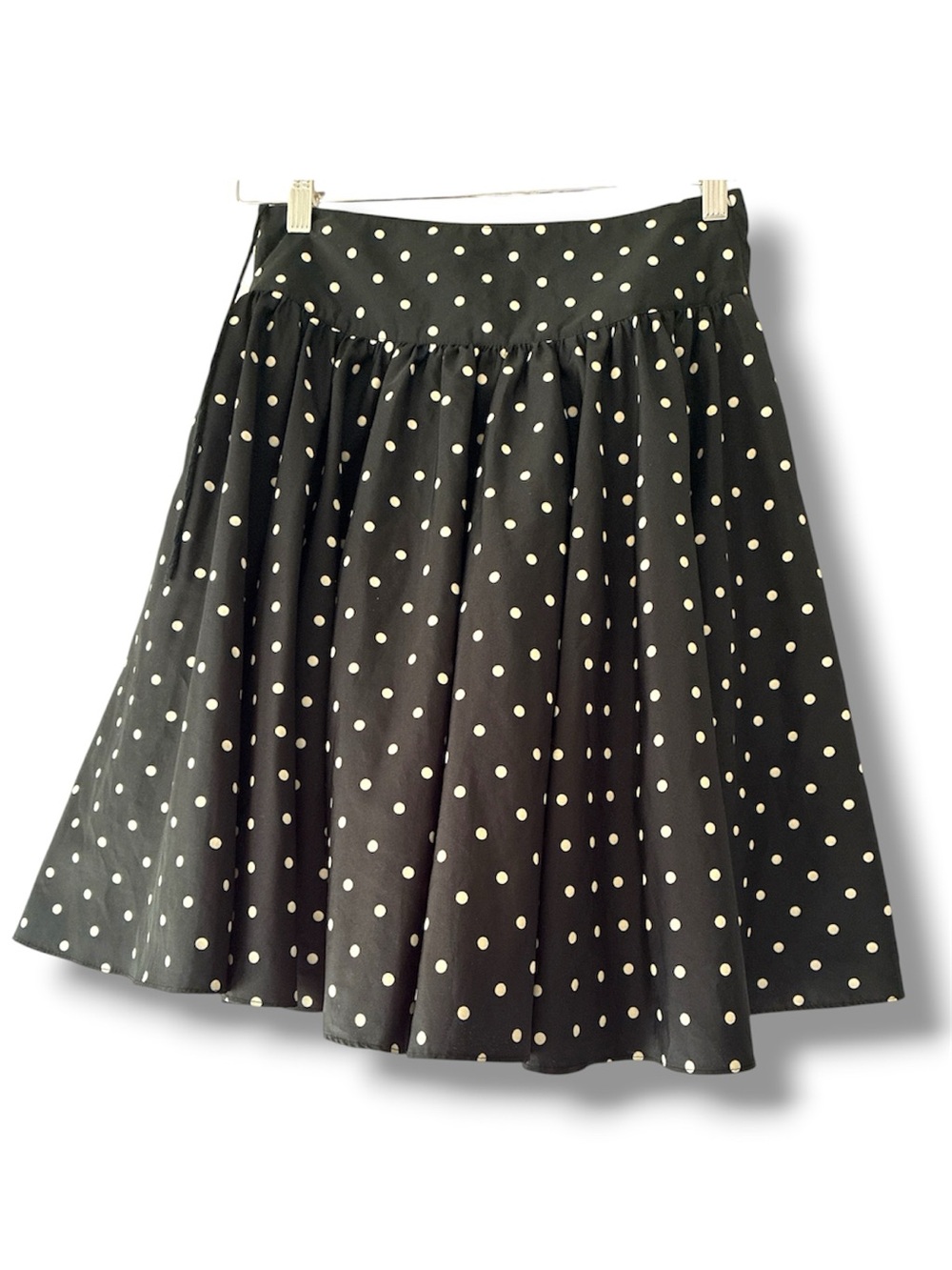 Jacob Black Skirt with Cream Polka Dots - Circle Skater with pockets! Size S/M
